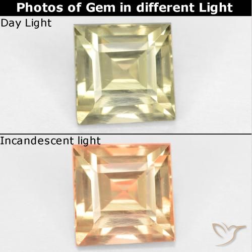 0.90ct 자연스러운 옐로우 베이지 색상 변화 디아스포어, 정사각형, VVS-VS