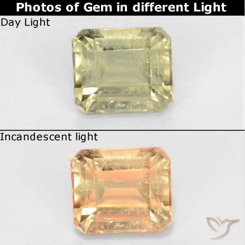 0.78ct 자연스러운 옅은 노랑 색상 변화 디아스포어, 에메랄드 컷, VS-SI