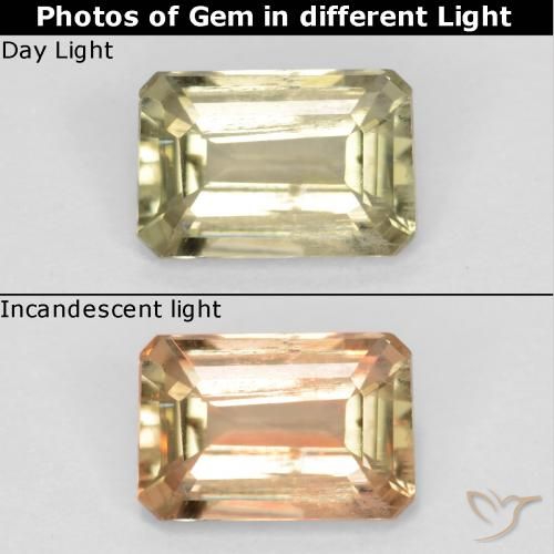 0.73ct 자연스러운 연노랑 색상 변화 디아스포어, 에메랄드 컷, VS-SI