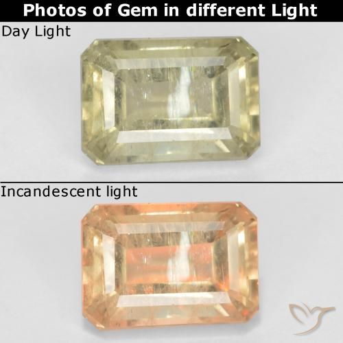 0.76ct 자연스러운 옅은 노랑 색상 변화 디아스포어, 에메랄드 컷, VS-SI
