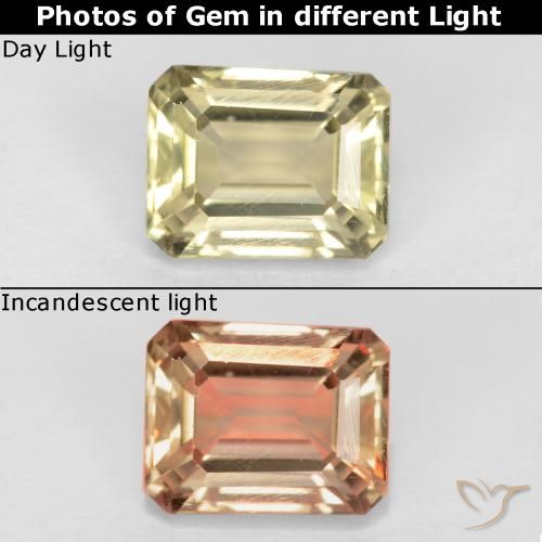 0.83ct 자연스러운 매우 밝은 노란색 색상 변화 디아스포어, 에메랄드 컷, VS