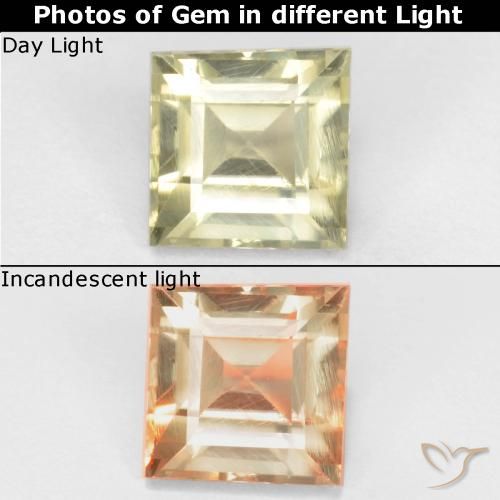 0.89ct 자연스러운 옐로우 베이지 색상 변화 디아스포어, 정사각형, VS