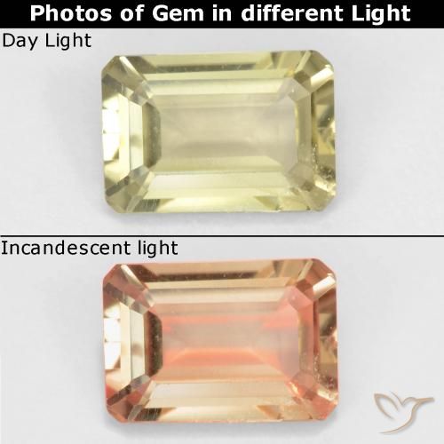 0.85ct 자연스러운 매우 밝은 노란색 색상 변화 디아스포어, 에메랄드 컷, VVS-VS