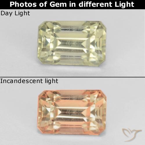 0.93ct 자연스러운 매우 밝은 노란색 색상 변화 디아스포어, 에메랄드 컷, VVS-VS