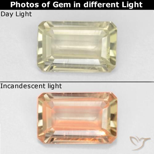 0.68ct 자연스러운 옅은 노랑 색상 변화 디아스포어, 에메랄드 컷, VVS-VS