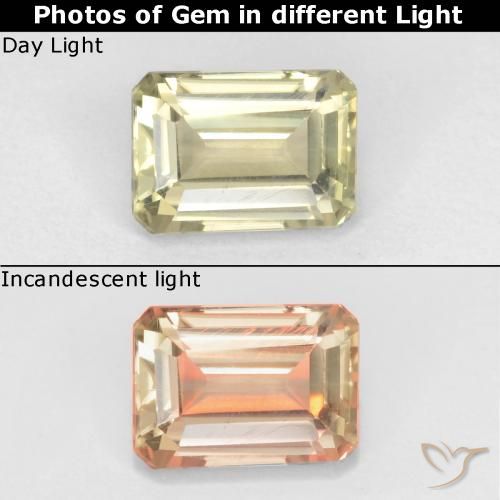 0.72ct 자연스러운 매우 밝은 노란색 색상 변화 디아스포어, 에메랄드 컷, VVS-VS