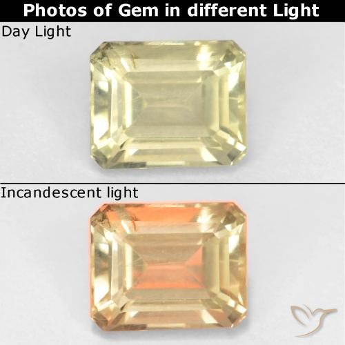 0.94ct 자연스러운 옅은 노랑 색상 변화 디아스포어, 에메랄드 컷, VS