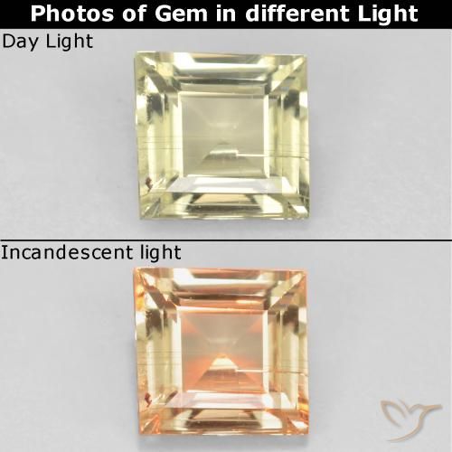 0.62ct 자연스러운 매우 밝은 노란색 색상 변화 디아스포어, 정사각형, VS