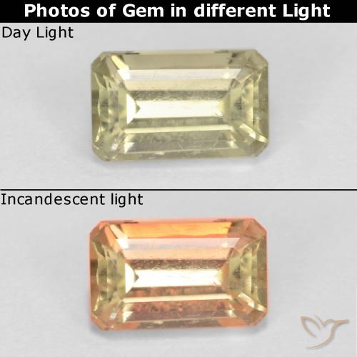 0.73ct 자연스러운 매우 밝은 노란색 색상 변화 디아스포어, 에메랄드 컷, VS-SI