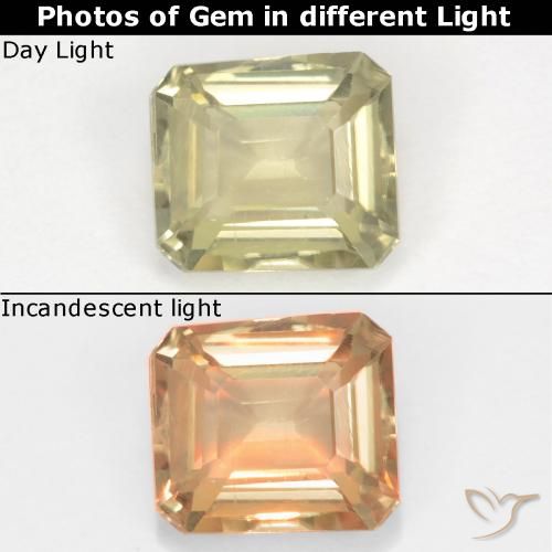 0.83ct 자연스러운 매우 밝은 노란색 색상 변화 디아스포어, 에메랄드 컷, VS