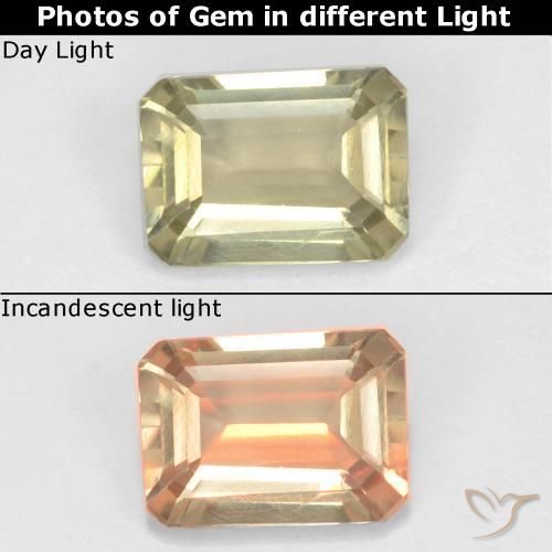 0.71ct 자연스러운 매우 밝은 노란색 색상 변화 디아스포어, 에메랄드 컷, VS