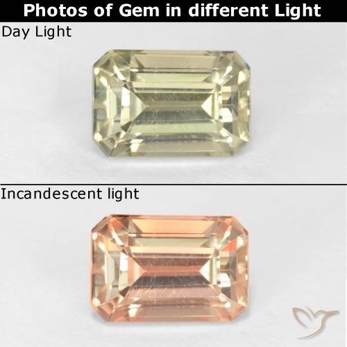 0.74ct 자연스러운 매우 옅은 노란색 색상 변화 디아스포어, 에메랄드 컷, VS