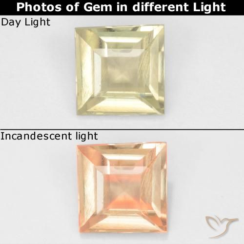 0.59ct 자연스러운 옅은 노랑 색상 변화 디아스포어, 정사각형, VS