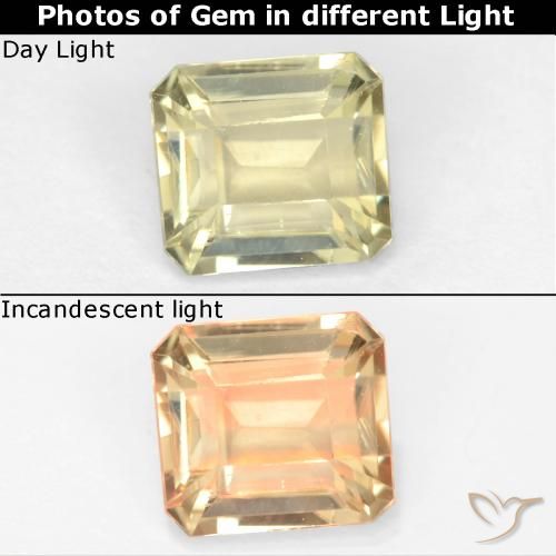 0.80ct 자연스러운 매우 밝은 노란색 색상 변화 디아스포어, 에메랄드 컷, VS