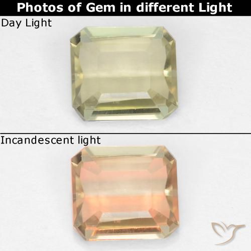0.70ct 자연스러운 옅은 노랑 색상 변화 디아스포어, 에메랄드 컷, VS