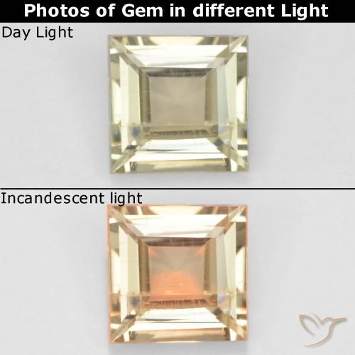 0.70ct 자연스러운 매우 밝은 노란색 색상 변화 디아스포어, 정사각형, VS