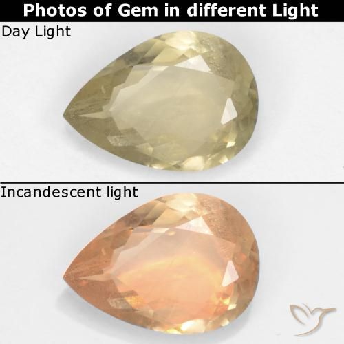 1.34ct 자연스러운 연노랑 색상 변화 디아스포어, 배 모양, VS