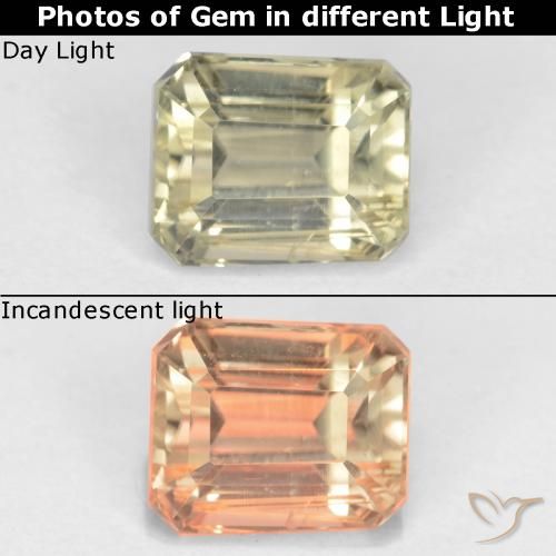1.08ct 자연스러운 연노랑 색상 변화 디아스포어, 에메랄드 컷, VS