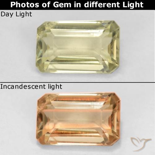 0.77ct 자연스러운 연노랑 색상 변화 디아스포어, 에메랄드 컷, VS