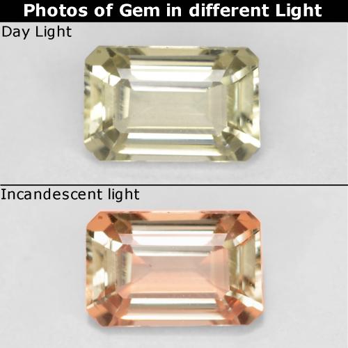 0.62캐럿 천연 매우 옅은 노란색 컬러체인지 디아스포어, 에메랄드 컷, 6.1×4 mm, VS
