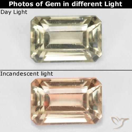 0.63ct 자연스러운 옅은 노랑 색상 변화 디아스포어, 에메랄드 컷, VS