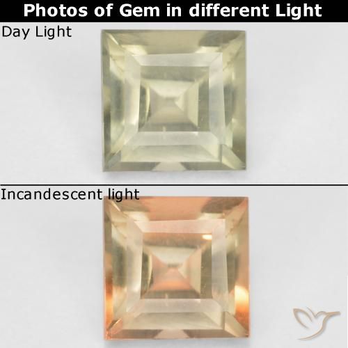 0.50ct 자연스러운 옅은 노랑 색상 변화 디아스포어, 정사각형, VS