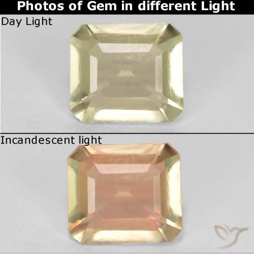 0.61ct 자연스러운 연노랑 색상 변화 디아스포어, 에메랄드 컷, VS