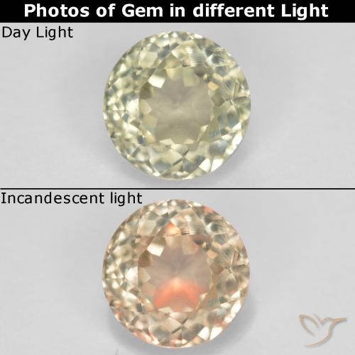 0.74ct 자연스러운 옅은 노랑 색상 변화 디아스포어, 둥근, VS