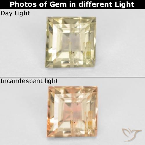 0.58ct 자연스러운 옅은 노랑 색상 변화 디아스포어, 바게트, SI