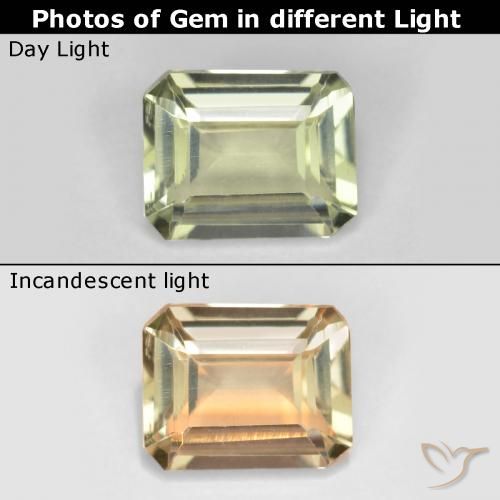 0.68ct 자연스러운 매우 밝은 노란색 색상 변화 디아스포어, 에메랄드 컷, VVS-VS