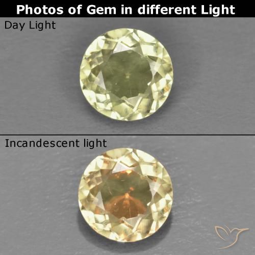 0.52ct 자연스러운 연노랑 색상 변화 디아스포어, 둥근, VS