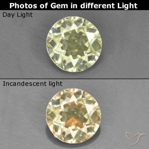 0.56ct 자연스러운 연노랑 색상 변화 디아스포어, 둥근, VS