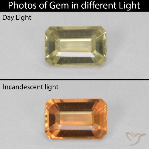 0.93ct 자연스러운 연노랑 색상 변화 디아스포어, 에메랄드 컷, VVS