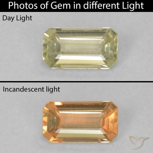 0.29ct 자연스러운 연노랑 색상 변화 디아스포어, 에메랄드 컷, VVS