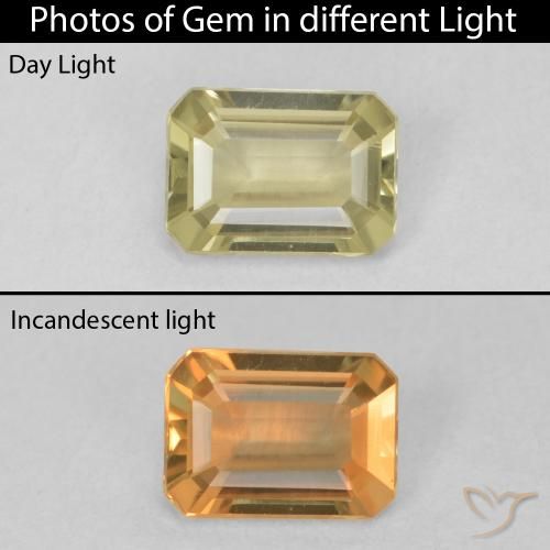 0.74ct 자연스러운 연노랑 색상 변화 디아스포어, 에메랄드 컷, VVS