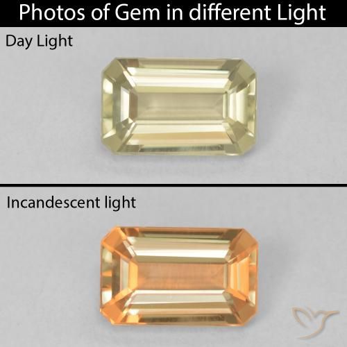 0.81ct 자연스러운 그윽한 노란색 색상 변화 디아스포어, 에메랄드 컷, VVS