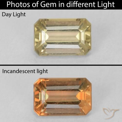 0.88ct 자연스러운 연노랑 색상 변화 디아스포어, 에메랄드 컷, VVS