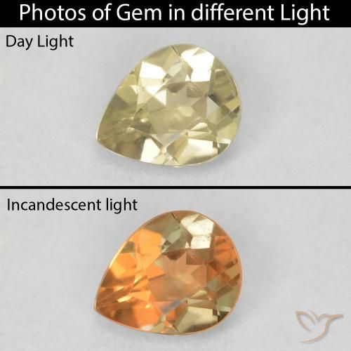 0.60ct 자연스러운 연노랑 색상 변화 디아스포어, 배 모양, VS