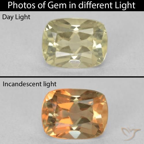 1.19ct 자연스러운 연노랑 색상 변화 디아스포어, 방석, VVS