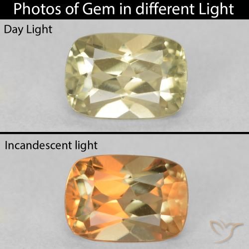 0.89ct 자연스러운 연노랑 색상 변화 디아스포어, 방석, VVS