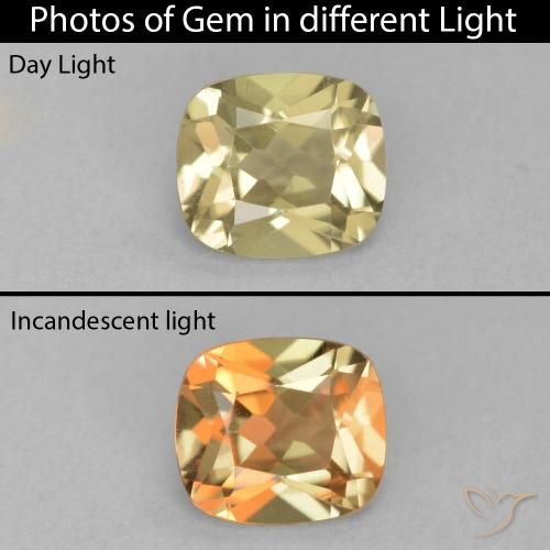 1.23ct 자연스러운 연노랑 색상 변화 디아스포어, 방석, VVS