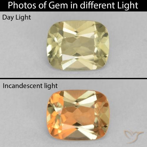 1.23ct 자연스러운 옅은 노랑 색상 변화 디아스포어, 방석, VVS