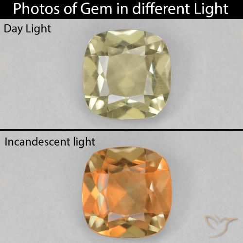 1.36ct 자연스러운 옅은 노랑 색상 변화 디아스포어, 방석, VVS