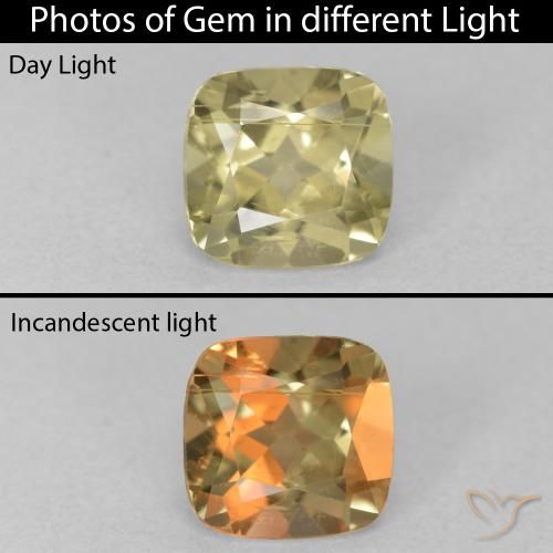 1.24ct 자연스러운 옅은 노랑 색상 변화 디아스포어, 방석, VS