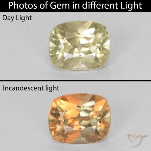0.74ct 자연스러운 연노랑 색상 변화 디아스포어, 방석, VS
