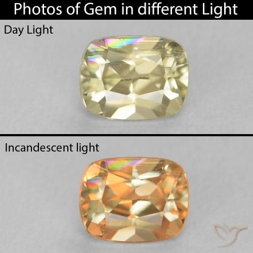 0.66ct 자연스러운 연노랑 색상 변화 디아스포어, 방석, VS