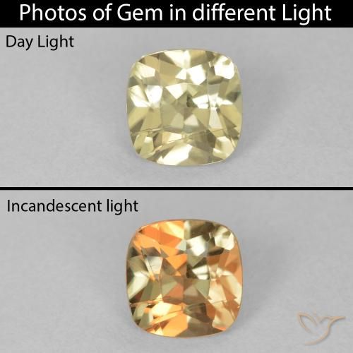 0.87ct 자연스러운 연노랑 색상 변화 디아스포어, 방석, VS