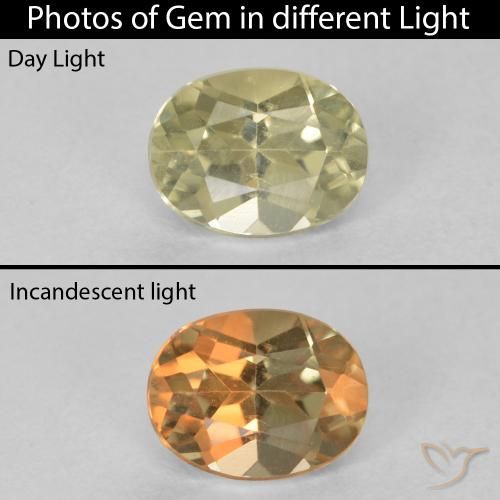 0.88캐럿 천연 매우 밝은 노란색 색상 변화 디아스포어, 타원형 컷, VVS-VS