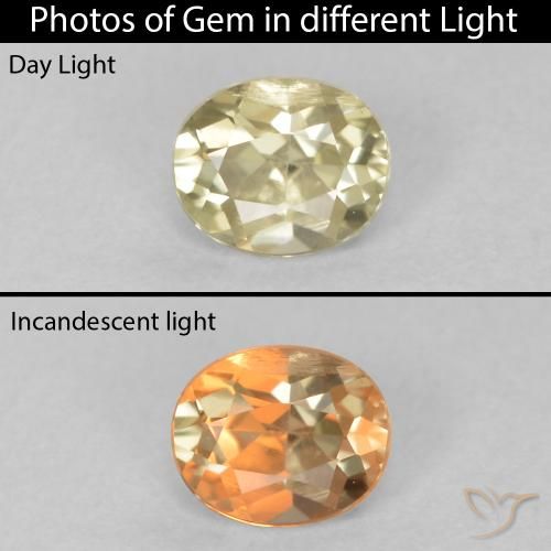 0.41ct 자연스러운 옅은 노랑 색상 변화 디아스포어, 타원형, VS