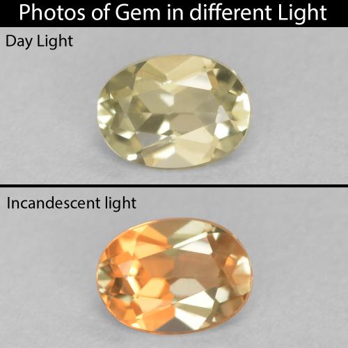 0.46ct 자연스러운 그윽한 노란색 색상 변화 디아스포어, 타원형, VVS-VS